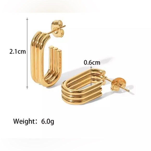 18K Gold Plated Three-layer U-shaped Earrings - Picture 7 of 10